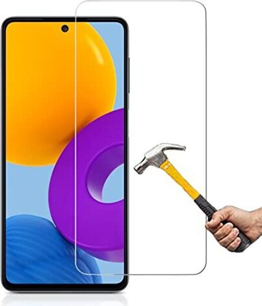 A screen protector is shown being tested with a hammer.