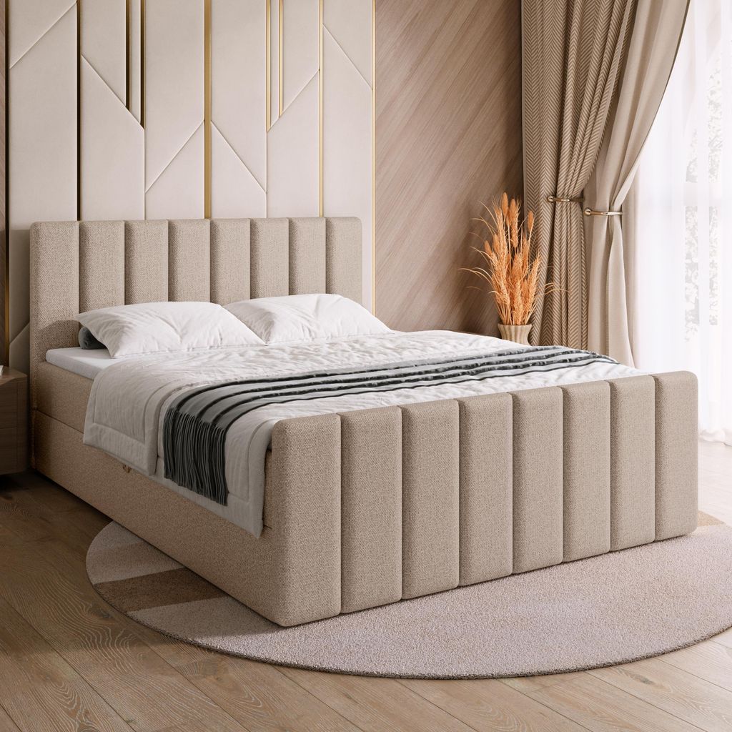 BroMARKT Boxspringbett DENVER DUO mit 2 Bettkasten, Bonell-matratze, Polsterbett, Bett (Beige, Inari 22, 180x200 cm)