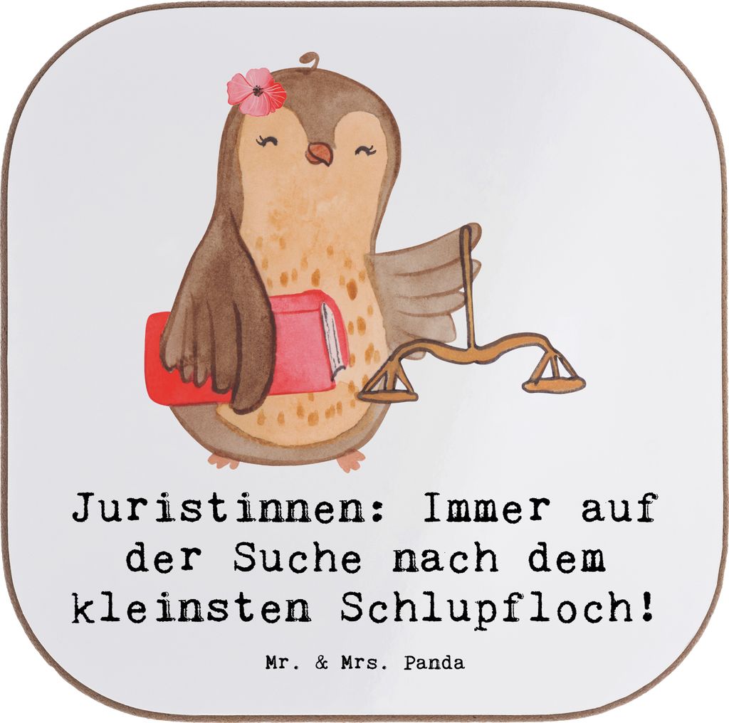 Mr. & Mrs. Panda Tischuntersetzer Juristin Schlupfloch - Weiß - Geschenk, Kanzlei, Fairness, Rechtssystem, Juristinnen, Beruf, Jurastudium, gläse...