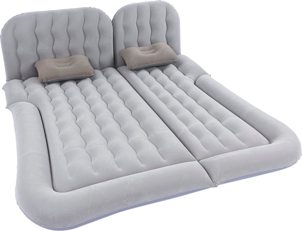 2-in-1 Multifunktions aufblasbare Reisematratze PVC Beflockung weiche Schlafauflage Kissen für Auto SUVGray