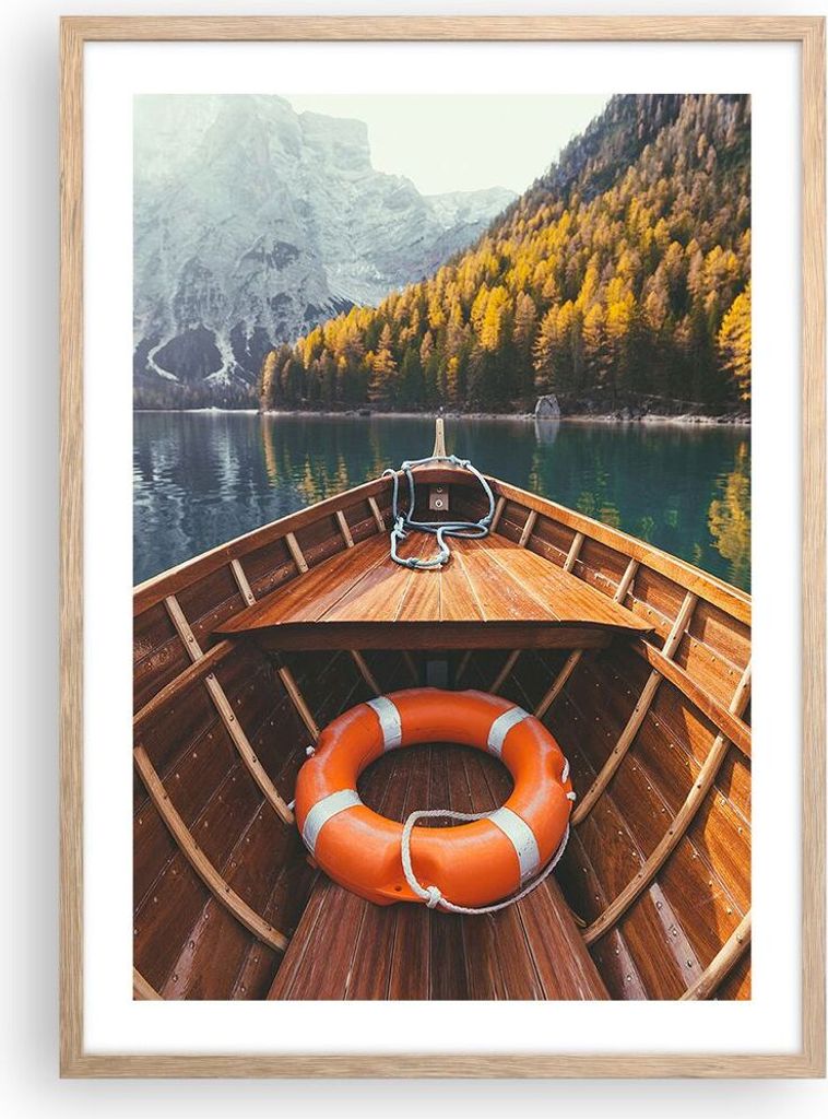 Gerahmtes Poster - Rahmen in heller Eiche - £ódŸ Berge Kajak - 50x70 cm - Wand Bild - Wanddeko - Wandbilder - Kunstposter - Wandposter - Bilderr...