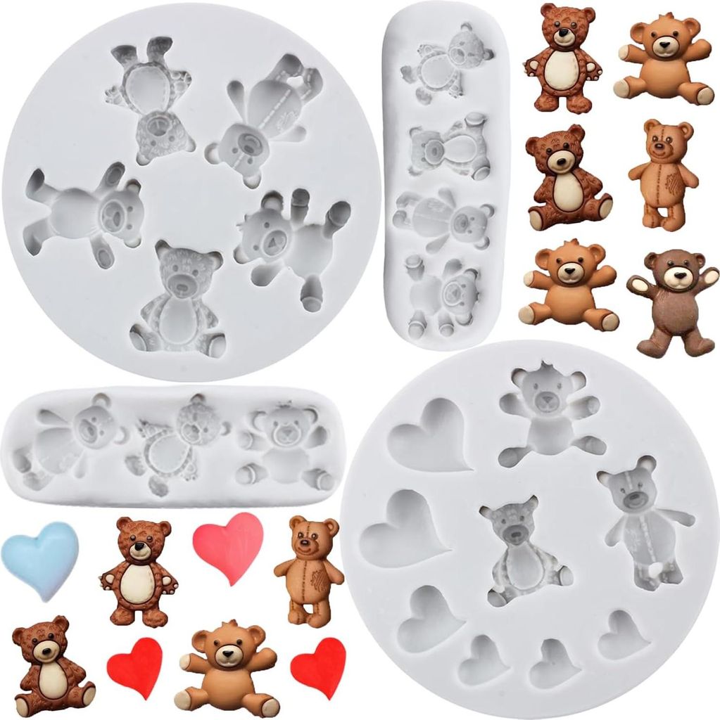 Silikonform für süße Bären - für Fondant und Schokolade - Set von 4 - multifunktional