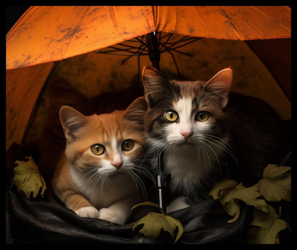 Plakat 60x50cm Katzenregenschirm-Abenteuer