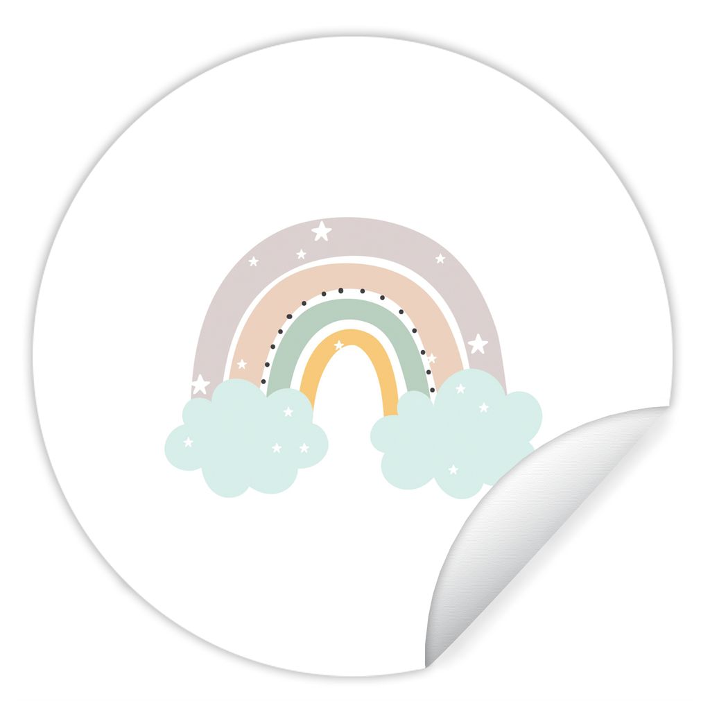 MuchoWow Runde Wandtattoo - Wandsticker Tapete Aufkleber Regenbogen - Sterne - Punkte - Wolken - Kinder Ø 100 cm Selbstklebend und Repositionier...