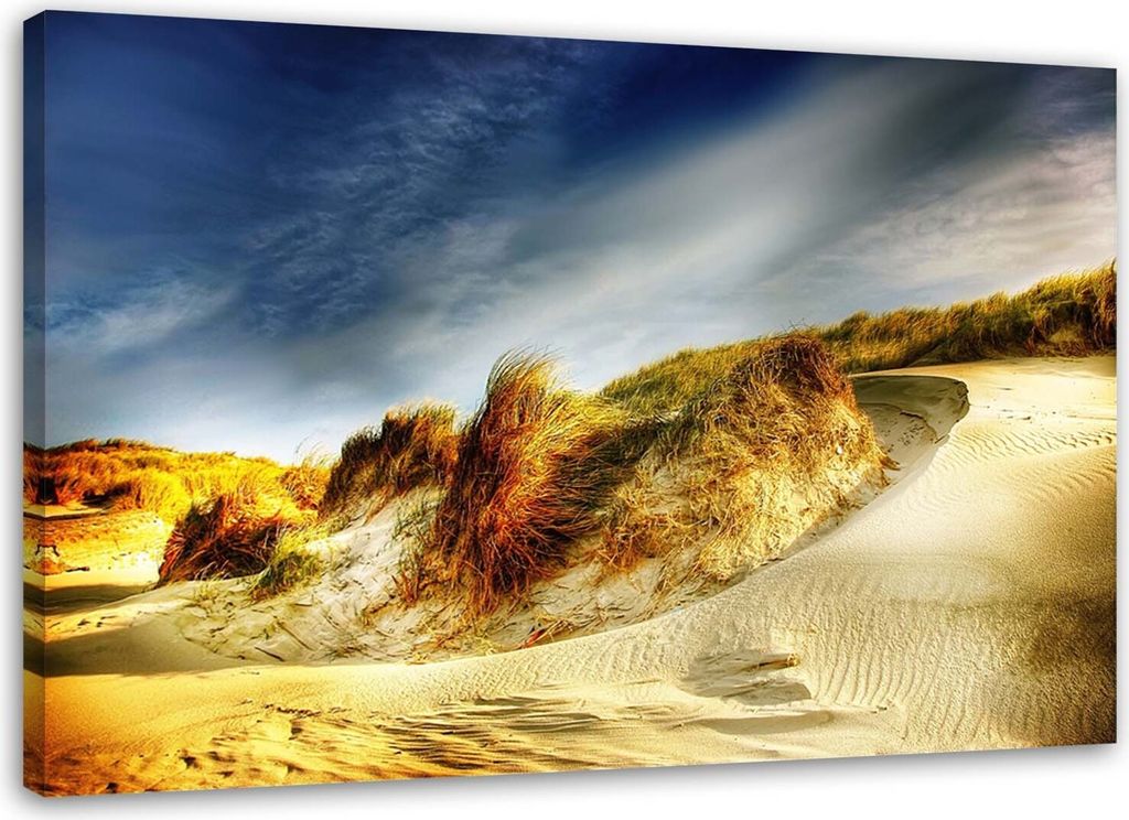 Leinwandbild dünenstrand himmel wolken 100x70 cm Feeby blau wandbild bereit zum aufhängen