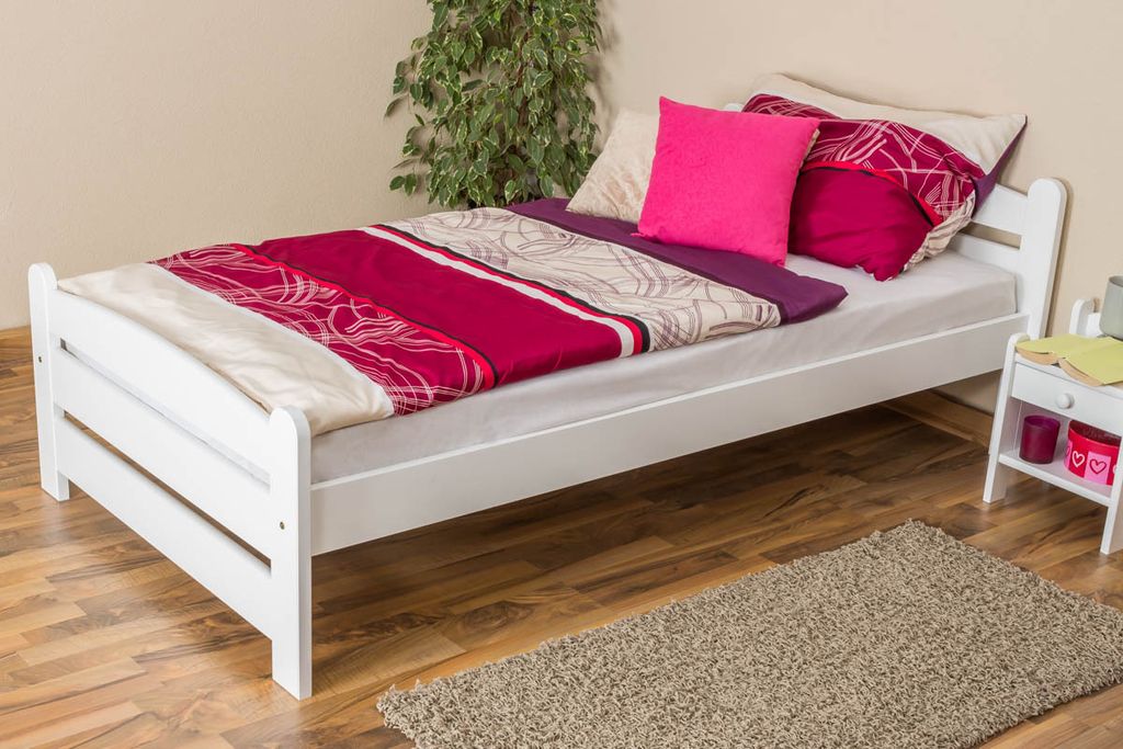 Einzelbett / Gästebett Buche massiv Vollholz weiß 118, inkl. Lattenrost - Abmessung 100 x 200 cm