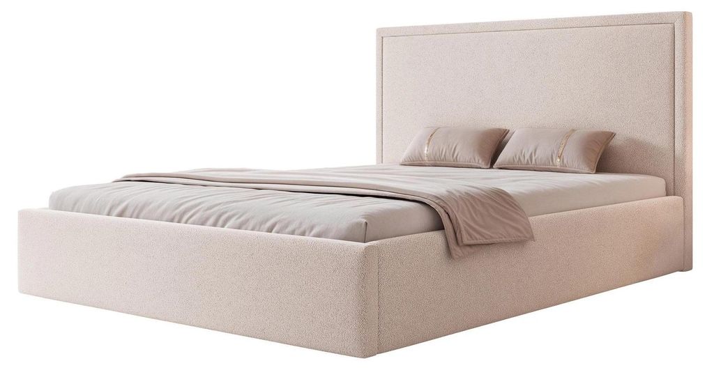 Polsterbett TIRANO 140x200 Elfenbein Cremeweiß Flechtstoff mit Bettkasten & Lattenrost