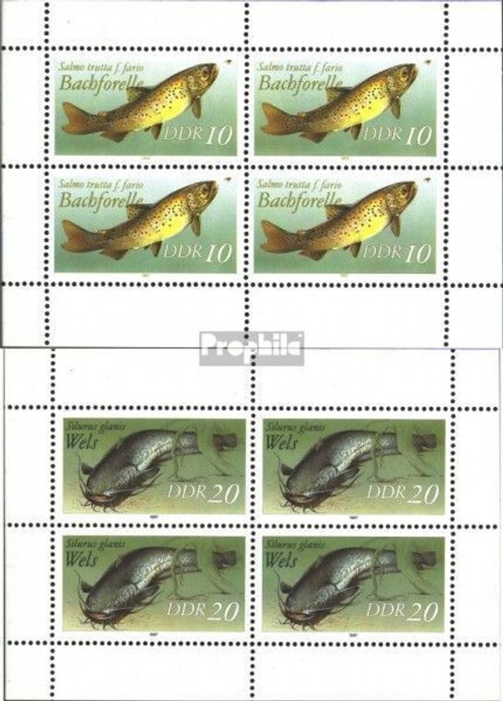 Briefmarken DDR 1987 Mi 3096I-3097I Kleinbogen (kompl.Ausg.) gestempelt Süßwasserfische