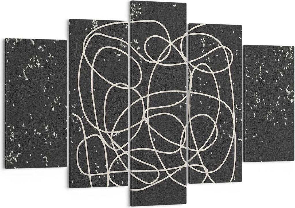 Bild auf Leinwand - Leinwandbild - 5 Teile - Modern Linie Schwarz - 150x100cm - Wand Bild - Wanddeko - Wandbilder - Leinwanddruck - Bilder - Wandde...