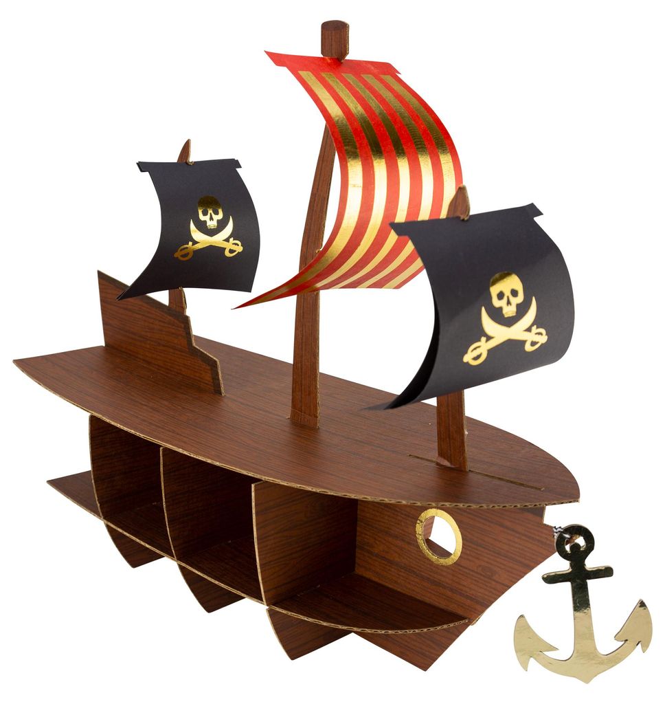 Piratenboot-taartstandaard, goud, 46,5 x 40 x 20 cm, Productafbeelding 