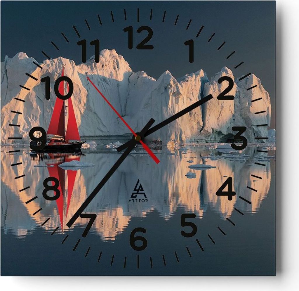 Wanduhr - Quadrat - Glasuhr - Gletscher Ozean Grönland - 40x40cm - Schleichendes Uhrwerk - Lautlos - zum Aufhängen bereit - Dekoration Modern - W...