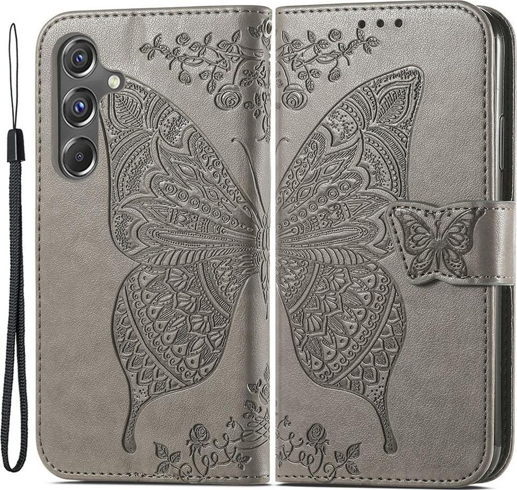 Samsung Galaxy A15 Hülle - Coverup Schmetterling Klapphülle - Taupe Grau