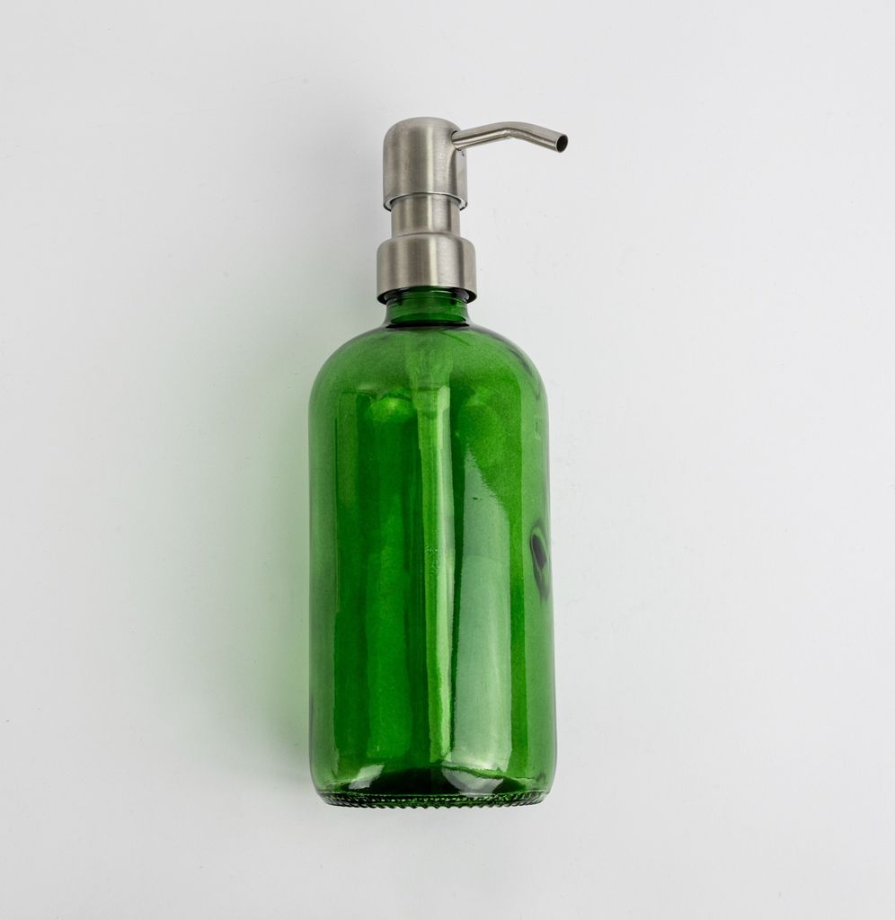 Natural Goods Berlin KLEAN Seifenspender mit Etiketten, hochwertiger & nachfüllbarer Seifenspender für Küche & Bad, transparent Grün, Edelstahl...