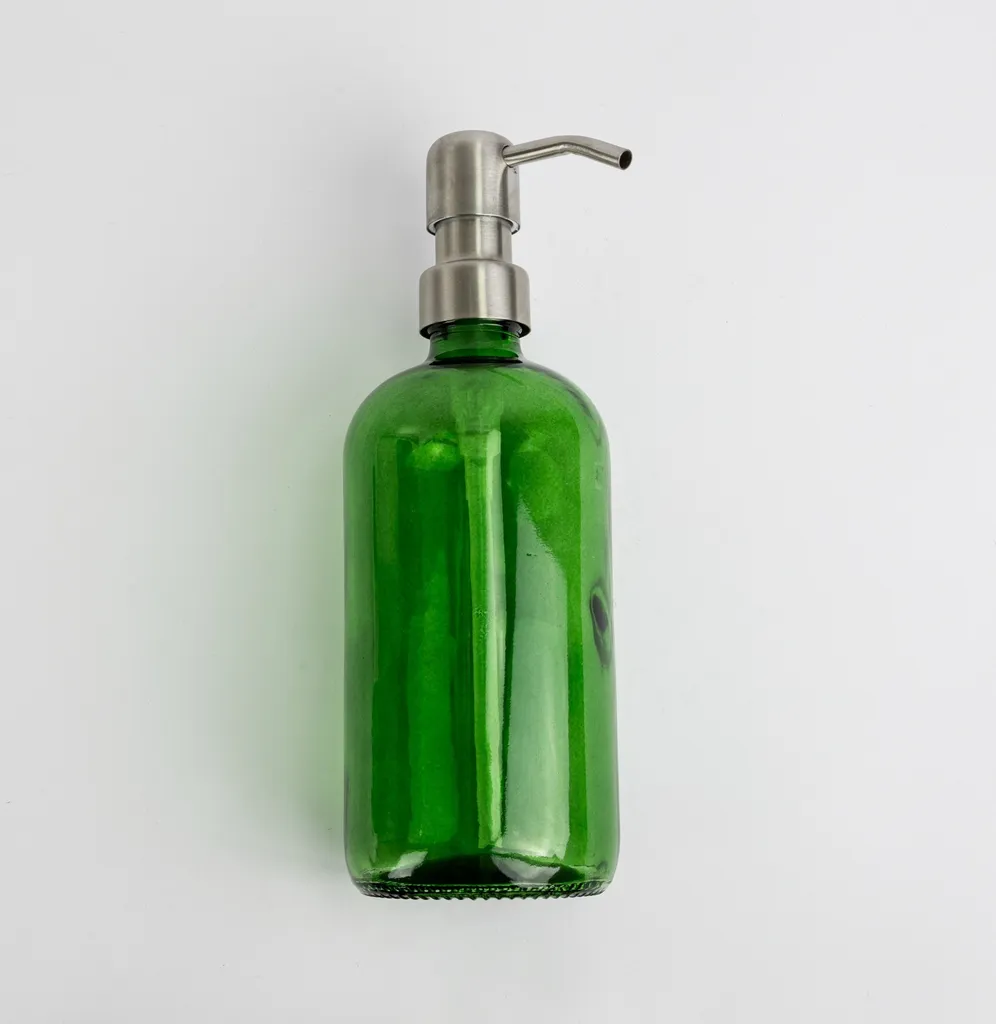 Dispenser Sapone Vetro Verde 500ml Natural Goods Berlin | Pompa Inox Argento