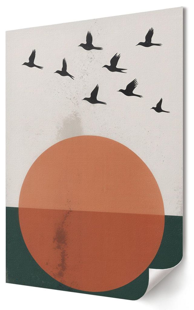Vögel und Sonne- Kunstdruck A1 (59x84 cm) - Minimalistisch, Modern- Wandbild für Wohnzimmer Schlafzimmer & Flur, Modernes Poster Wanddeko, Ungerahmt