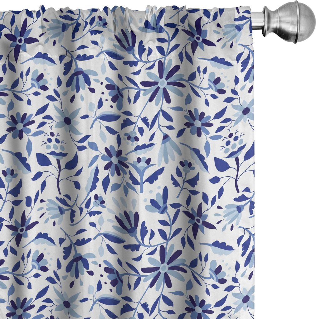ABAKUHAUS Indigo Vorhänge, Gardinen, Asiatische moderne minimalistische Frühlings-Zeit-Blumen-Strudel verlässt Bild, 2 Stück 75 x 175 cm, Blass...