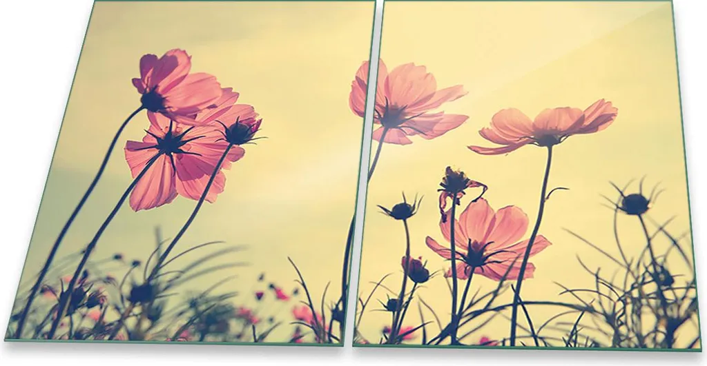 Coprifornelli in Vetro Temperato 2 Pezzi 40x52 cm | Motivo Fiori Rosa