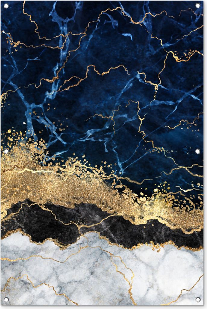 MuchoWow 80x120 cm Outdoor-Poster Gartendeko Sichtschutz Garten Poster für den Garten Marmor - Weiß - Gold - Luxus