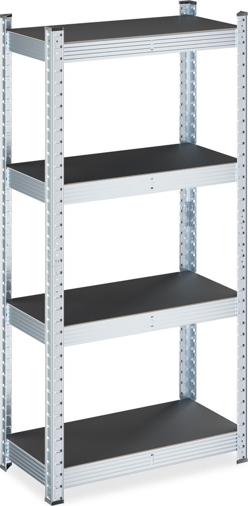 Relaxdays Schwerlastregal, HxBxT: 120 x 60 x 30 cm, 700 kg, verzinkter Stahl, Lagerregal Keller & Garage, schwarz/silber