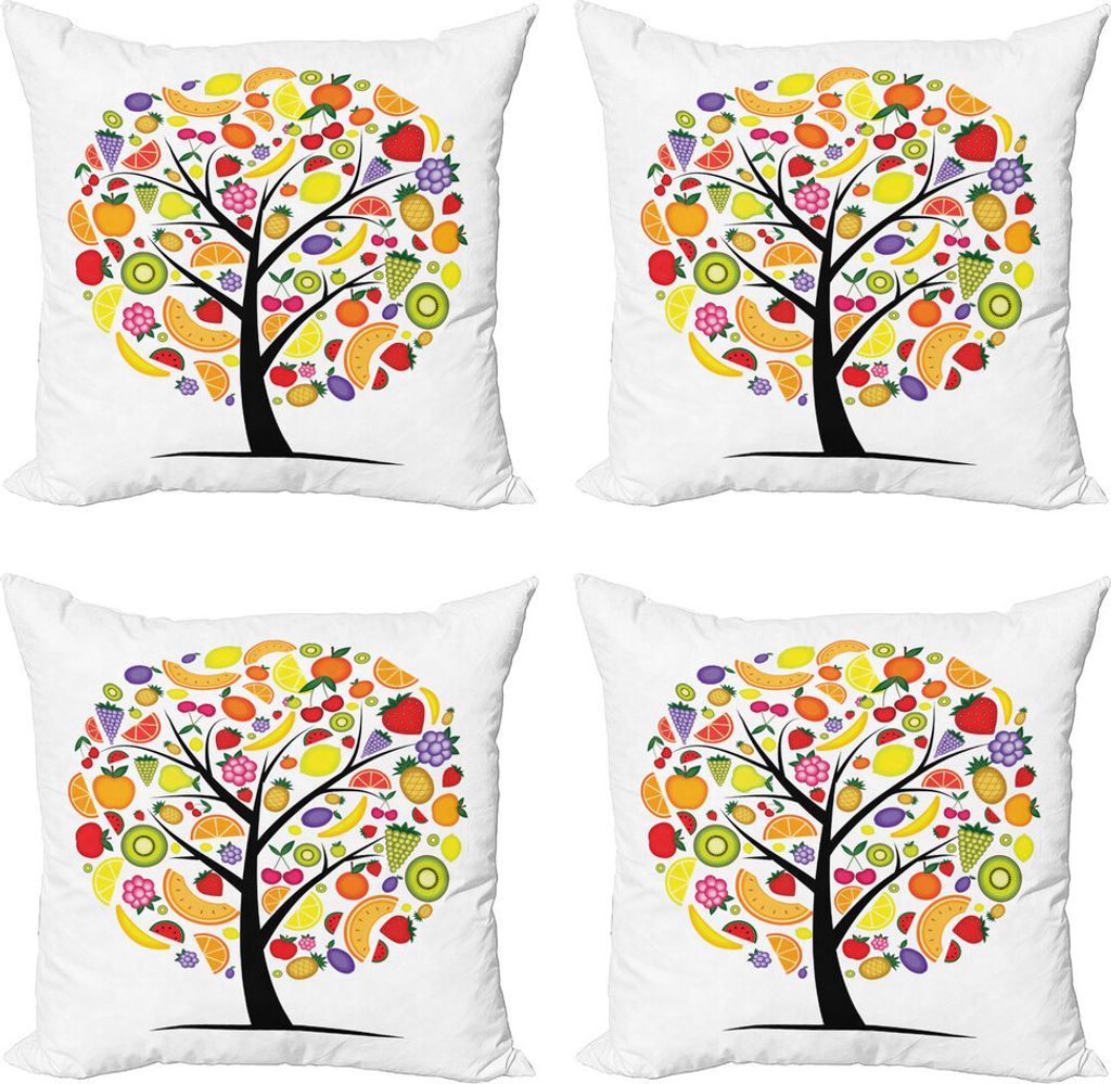 ABAKUHAUS Obst Kissenbezug Set (4 Stück), Vegetarisch Baum Avocado, Moderner Doppelseitiger Digitaldruck, 60 cm x 60 cm, Mehrfarbig