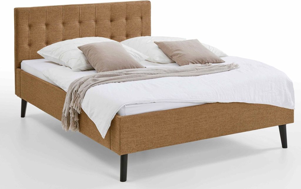 Polsterbett 140 x 200 Bettgestell Bett Doppelbett mit Kopfteil Ocker Germany, Ausführung:ohne Matratze / ohne Lattenrahmen
