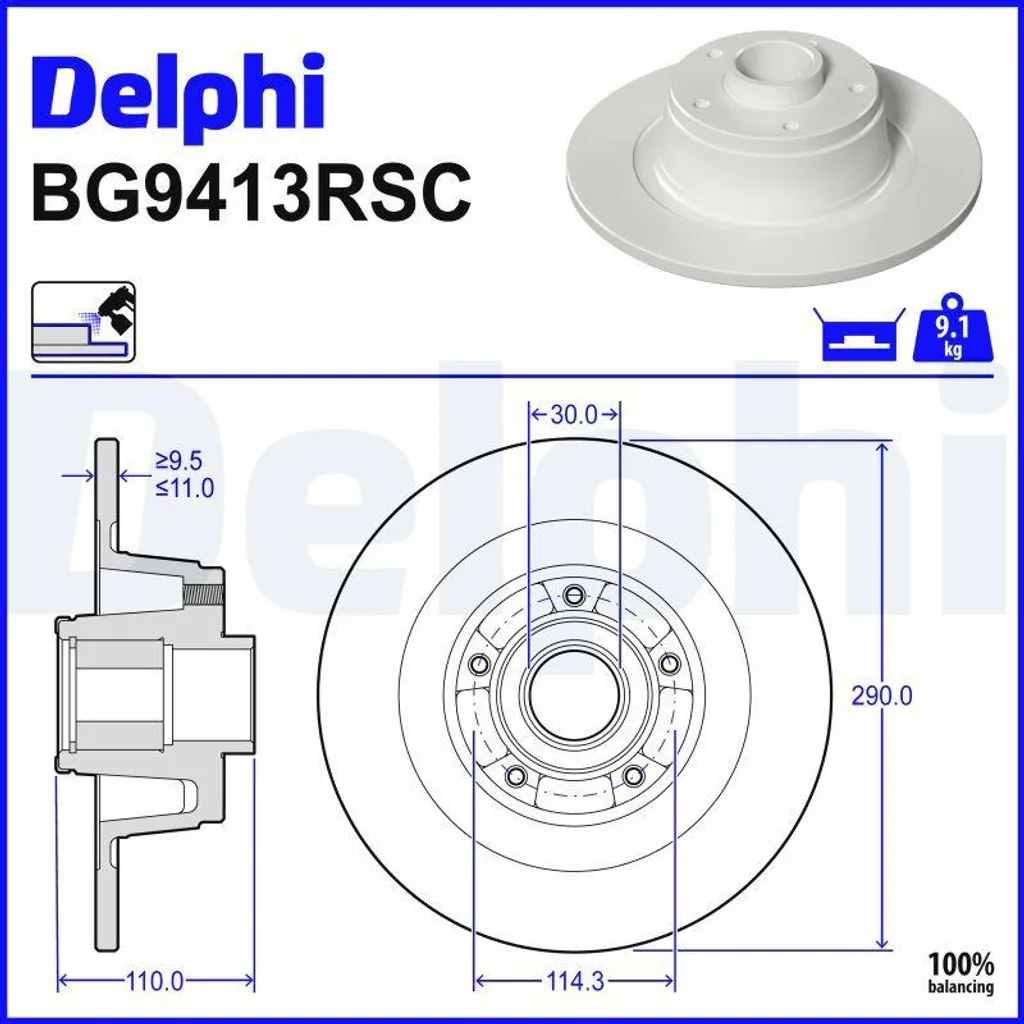 Disque de Frein Haute Performance Delphi BG9413RSC Traité Anti-Rouille