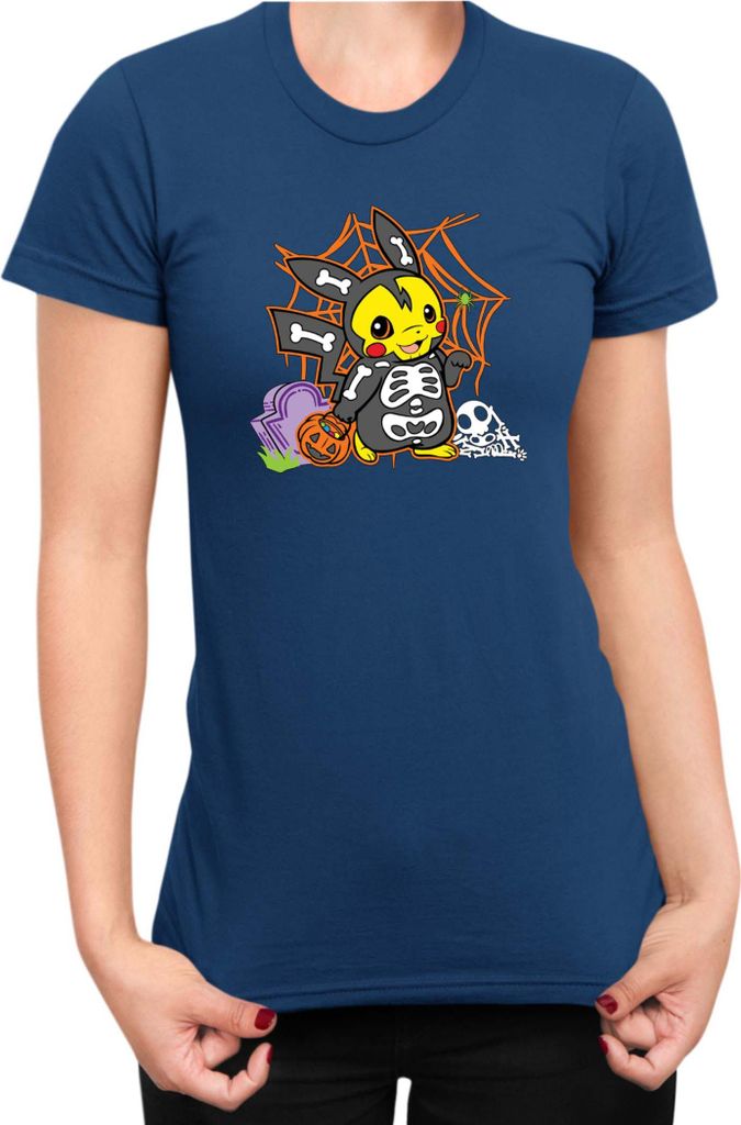 Damen T-Shirt Japan Manga Anime Comics Pokemon 038, Lady XS / Dunkelblau