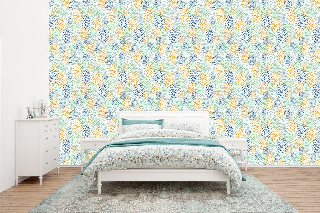 MuchoWow Fototapete für Wohnzimmer oder Schlafzimmer Wandtapete Vinyl Motivtapete Feuerwerk - Blumen - Regenbogen - Muster - 435x260 cm - Kinder...