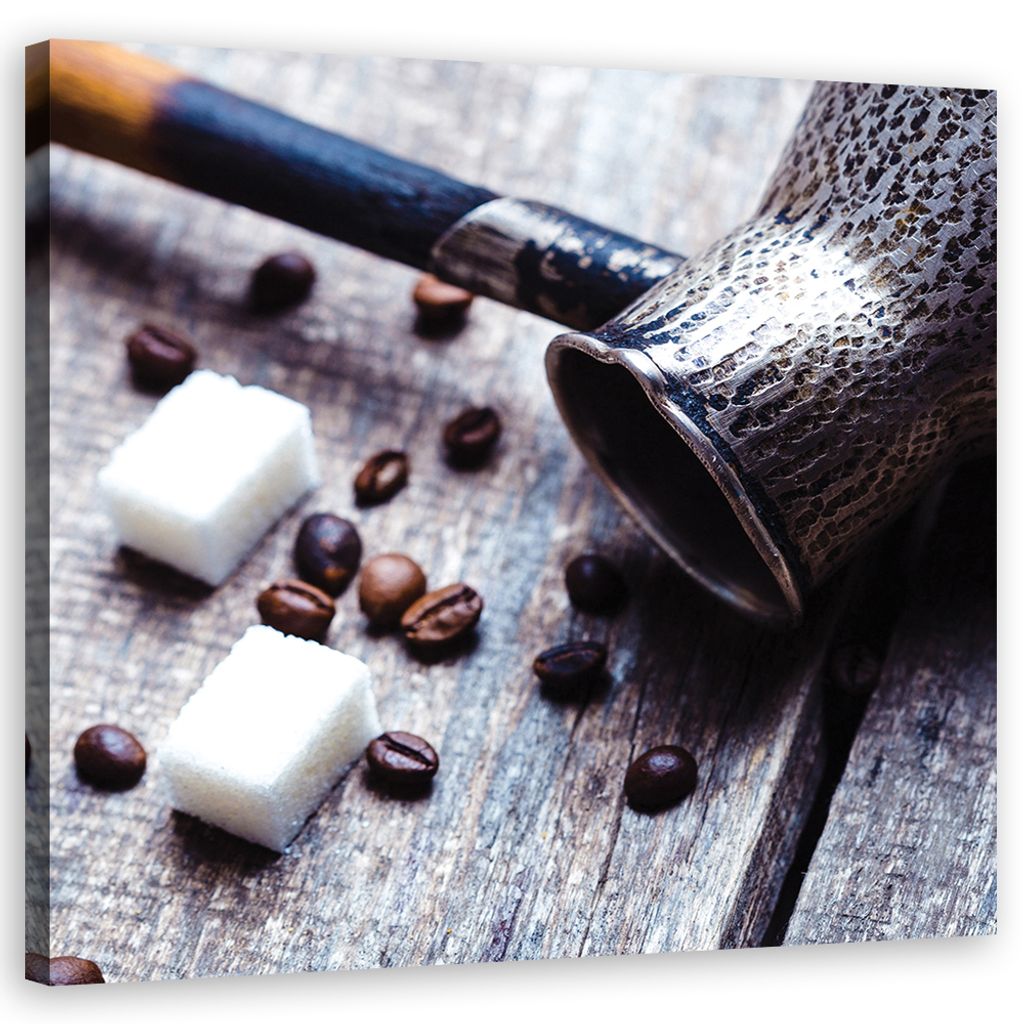 Leinwandbild Kaffeekanne und Zucker 30x30 Feeby Grau bild für die wand bereit zum aufhängen