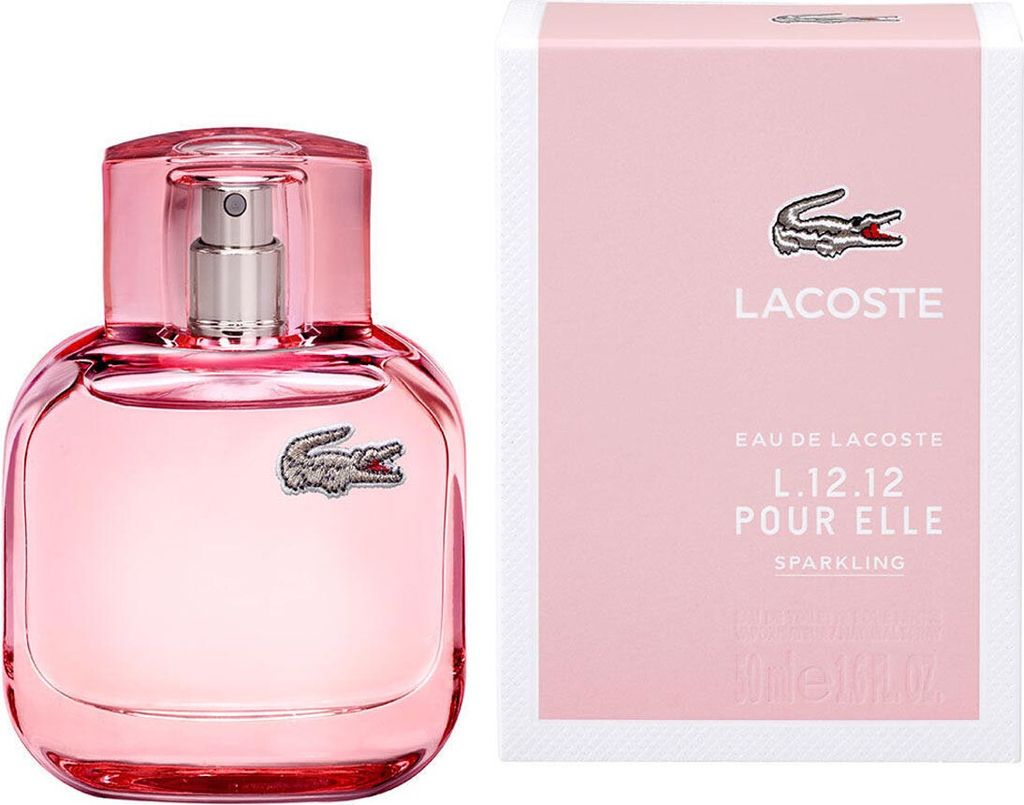 A perfume bottle and its packaging are displayed side-by-side against a white background.