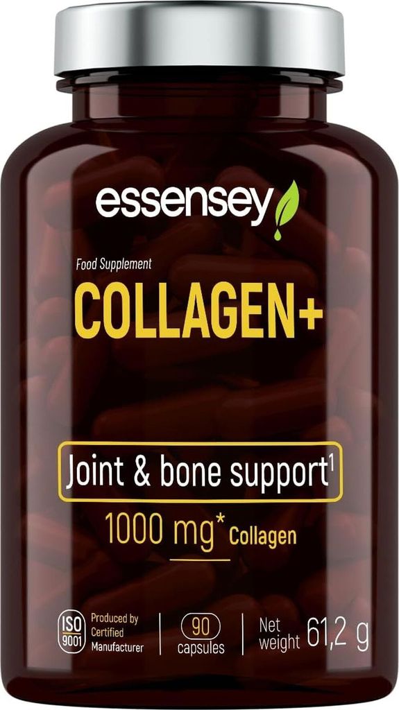 ESSENSEY - Collagen I 1000 mg pro Tagesdosis I 90 Kapseln I Witamina C 61 mg I Hydrolysiertes Kollagen Typ I SOLUGEL I Labor I 45 Tagesdosen I Leic...