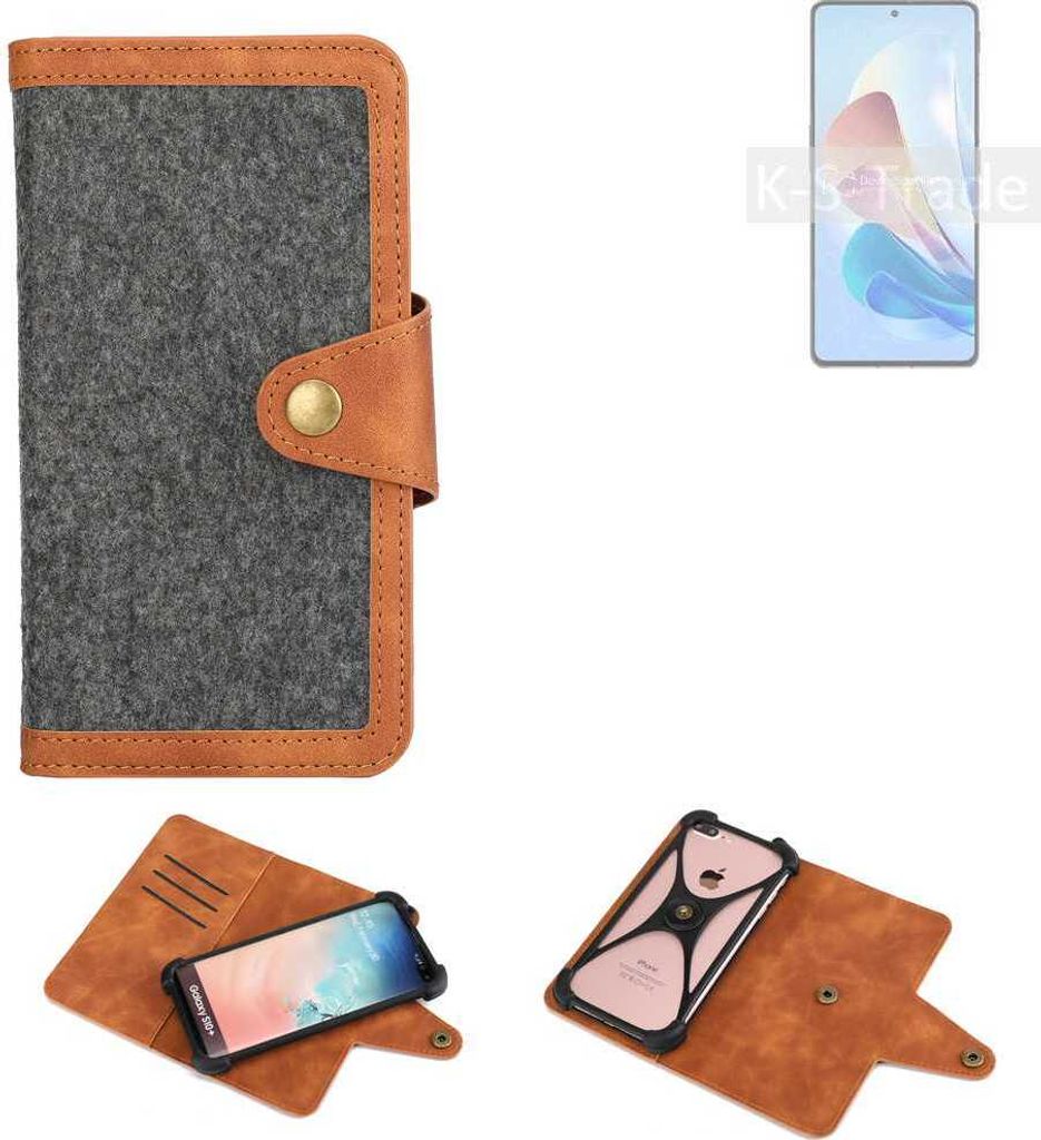 K-S-Trade Schutzhülle Handyhülle kompatibel mit nubia Z40S Pro 120W Filz Hülle Kunst-Leder dunkelgrau braun (1x)