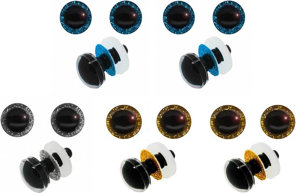 5 Paar Glitzer-Augen 12 - 40mm m. Gegenstück Sicherheitsaugen Amigurumis Kuscheltiere Teddy Variantenwahl, Größe:Ø 20 mm x 20 mm, Farbe:Farbmix