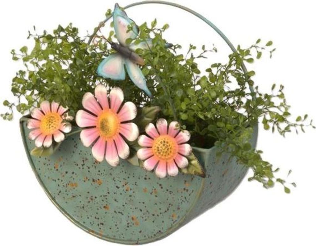 Pflanzschale mit Griff - grau/pink/blau - ca. 28 x 14 x 30 cm