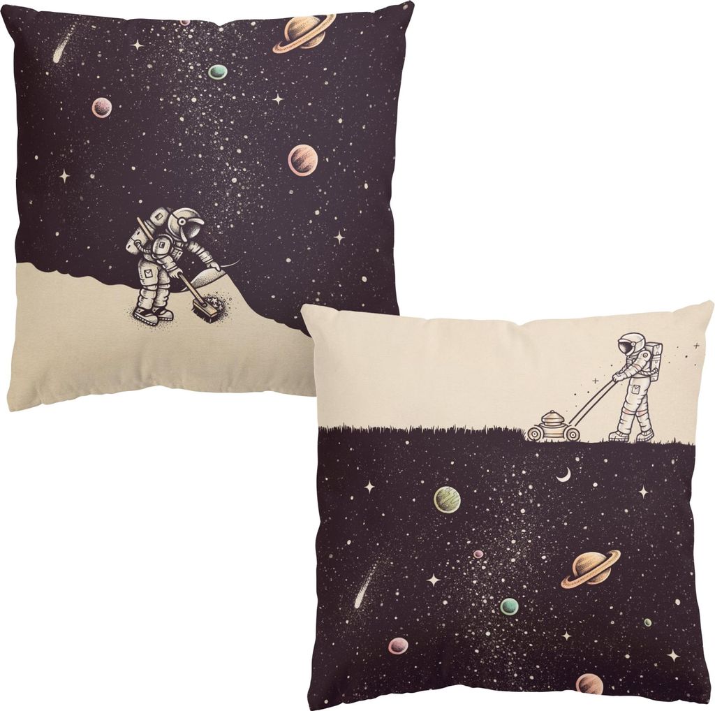 Dekokissen 2-teilig Himmel draußen / Outdoor Zierkissen waschbar Sternenhimmel schwarz weiss Illustration Sofakissen mit Füllung