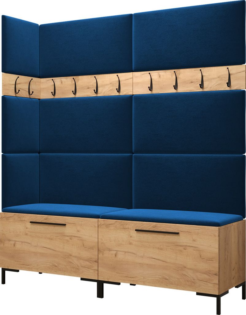 MIRJAN24 Garderoben-Set Zilion V, Garderobe mit 8 Stück Gepolstertes Wandpaneel Pag 84x42 und 3 Stück 42x42 (Eiche Craft Gold + Schwarz, Manila 26)