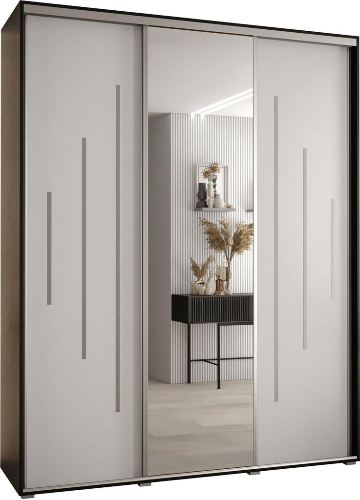 MEBLE KRYSPOL Davos 13 Schrank, drei Türen - 235,2x190x45 cm - Schwarz Weiß Silber