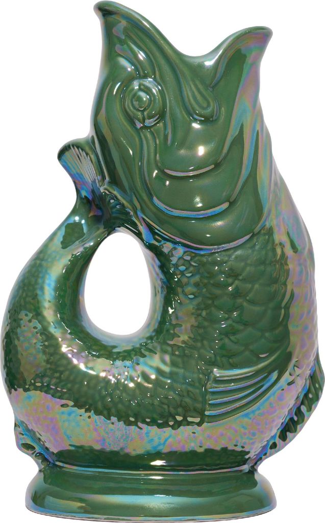 Gluckigluck Wasserkaraffe mit Gluckergeräusch, handgefertigt, ikonisches Design, Farbe:Grün schimmernd, Fassungsvermögen:1,2 L