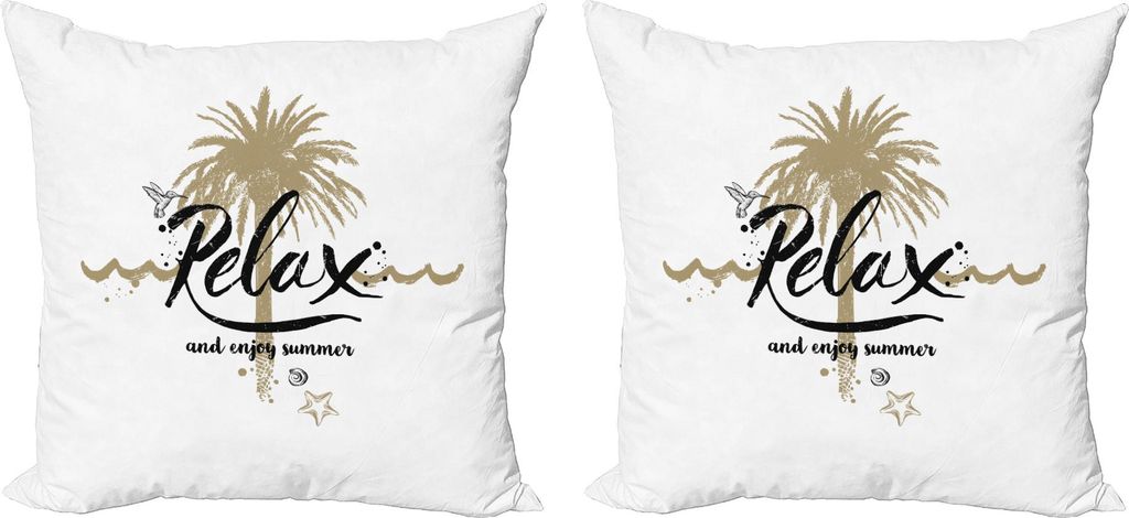 ABAKUHAUS Sprichwort Kissenbezug Set (2Stück), Tropical Sommerferien und Urlaub Konzept Handgezeichnete Genießen Sie den Sommer Text, 40 x 40 cm,...