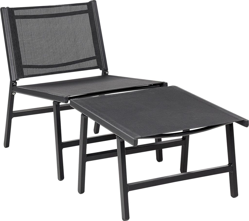 BELIANI Gartenstuhl Schwarz Aluminium mit Hocker Schnelltrocknende Bespannung Rückenlehne Modernes Design Terrasse Balkon Outdoor Metallstuhl Alu-...