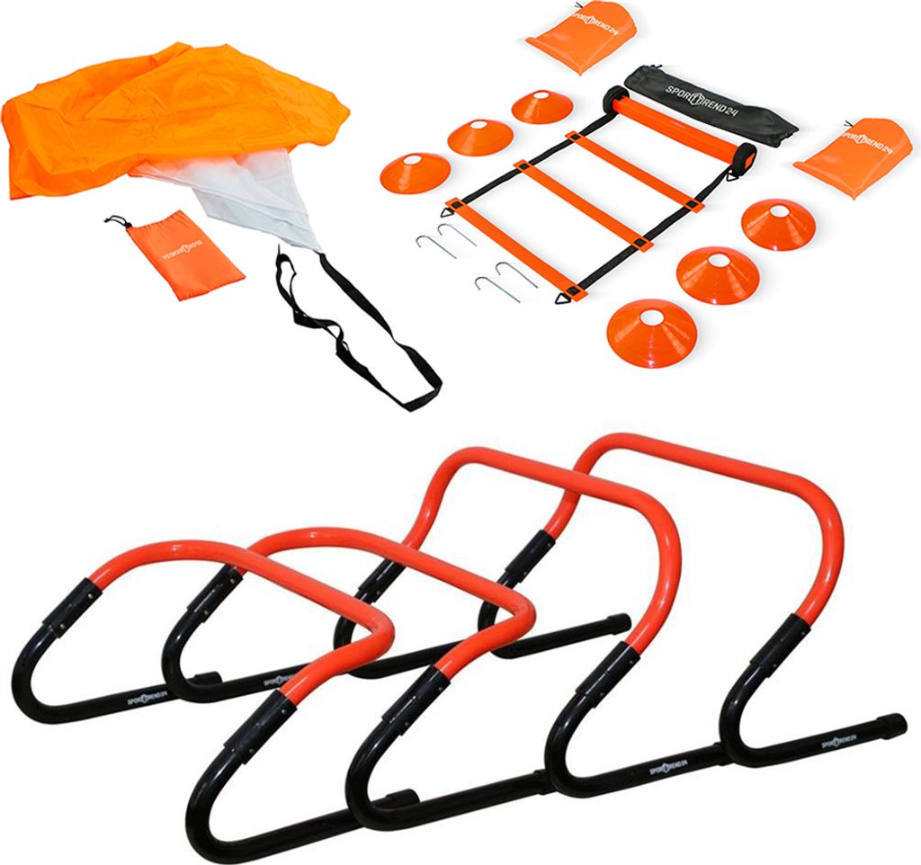 Agility Set + Hürden Set | Trainingsleiter Fallschirm Markierungshütchen Koordination Sprunkraft verstellbar