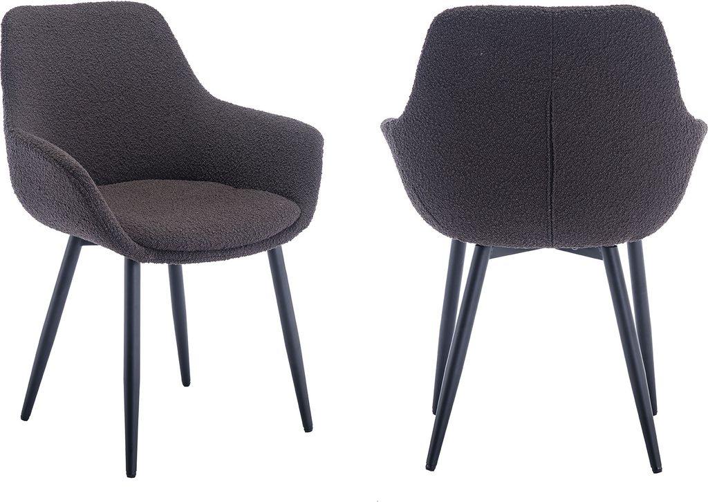 SalesFever 2er Set Armlehnstühle | Bezug Bouclé Stoff | Stuhlbeine Metall | B 64 x T 59 x H 86 cm | anthrazit – schwarz matt