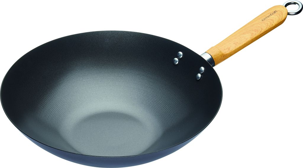 KitchenCraft Wok Pfanne Bratpfanne Chinapfanne Wokpfanne Paellapfanne Herpfanne Induktions, Gas 30cm