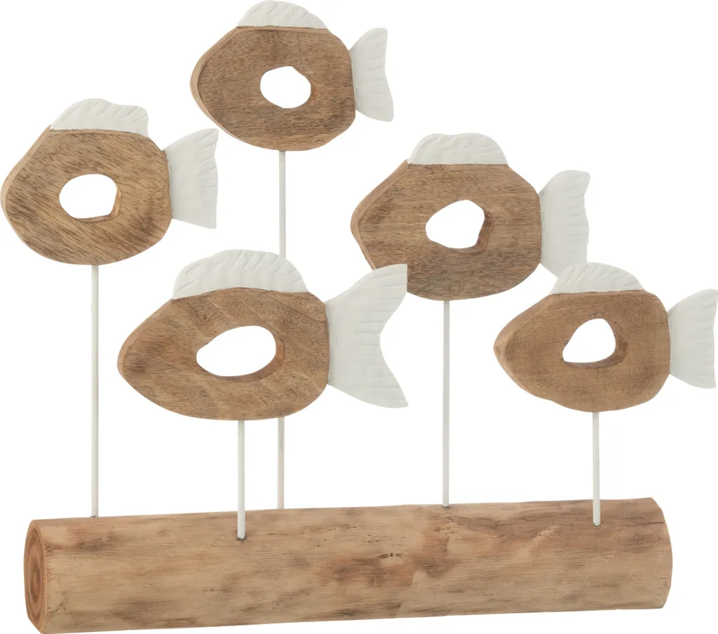 J-Line Poisson 5 sur pied en bois de manguier blanc et naturel - Déco Mer