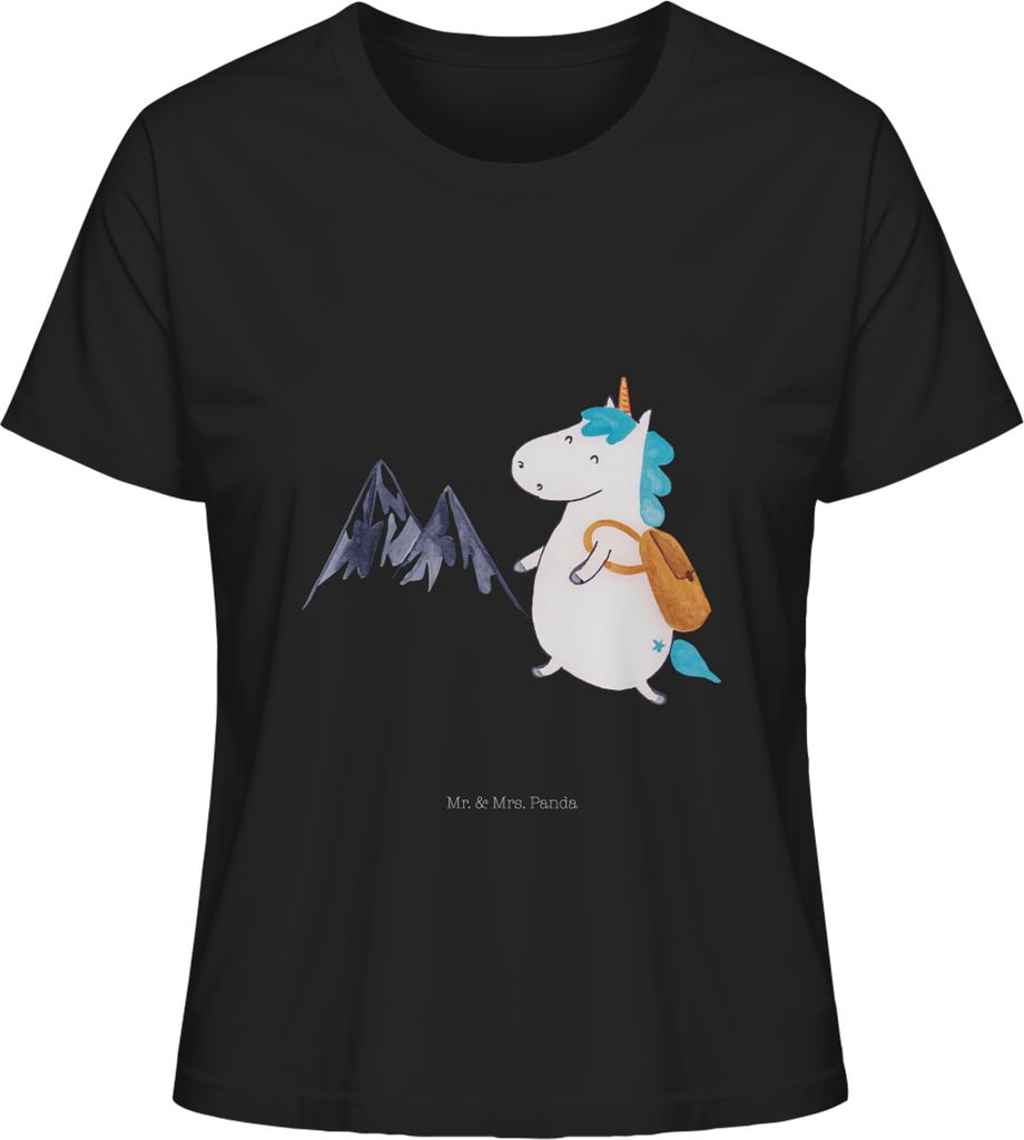 Mr. & Mrs. Panda Shirt Damen Einhorn Bergsteiger Größe L - Schwarz - Geschenk, Abenteuer, Unicorn, Berge, Reisen, Kurzarmshirt, Einhörner, Mit S...