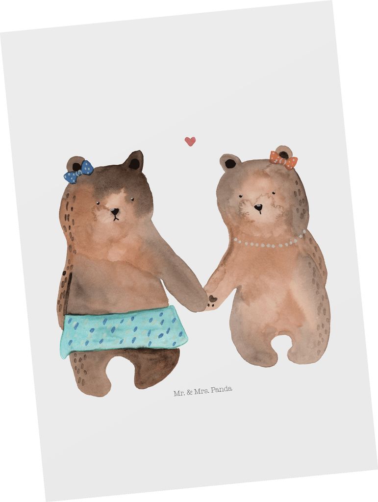 Mr. & Mrs. Panda Postkarte Bär Freundin - Weiß - Geschenk, Grußkarte, Postkarten, Ansichtskarte, Teddy, Fotokarte, Ansichtskarten
