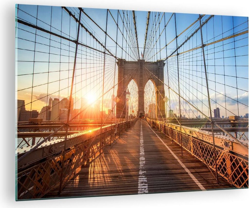 Bilder auf glas - New York Brücke - 70x50cm - Glasbilder - Wandbilder - Kunstdruck - zum Aufhängen bereit - Wanddekoration aus Glas - Glas Bilder...
