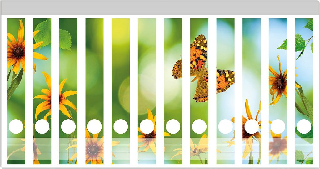Wallario Ordnerrücken Sticker, selbstklebend für schmale Ordner, 12 Stück, Motiv Blumen mit Schmetterling