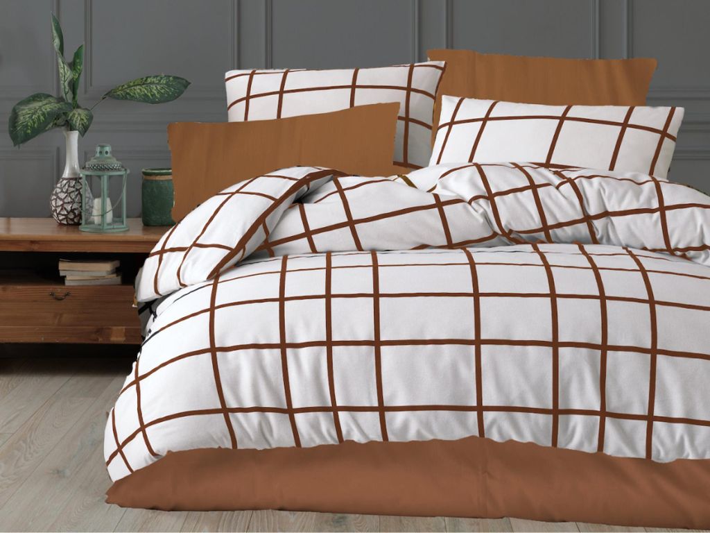 Leinen Französischer Krepp 220x200, 70x90 Káro braun