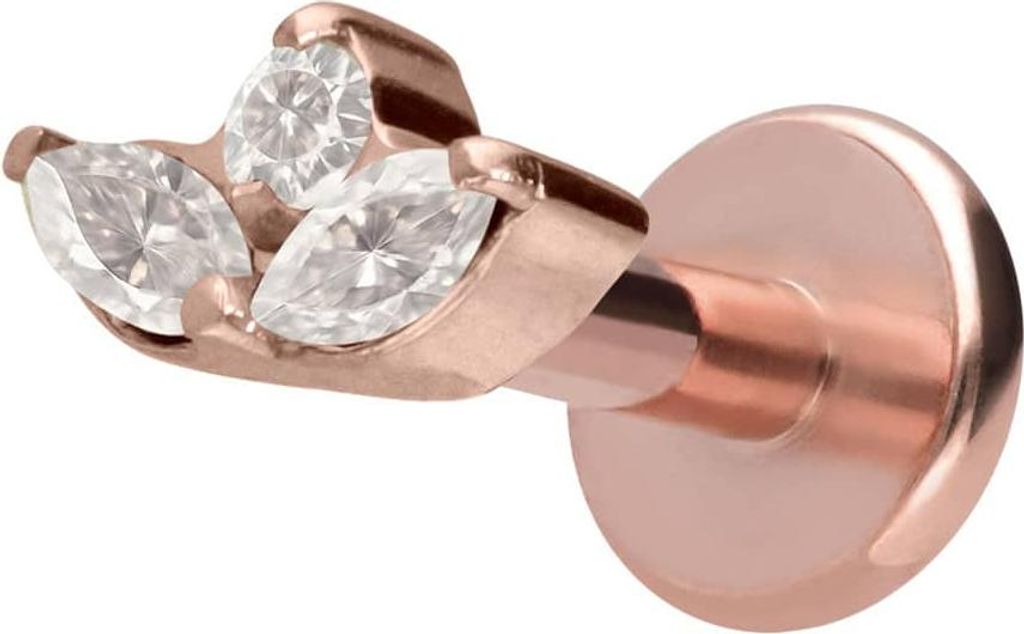 Ohrpiercing, Nasenpiercing Titan Labret mit Innengewinde LOTUSBLÜTE RoséGold Stablänge: 7mm | Stabstärke: 1,6mm